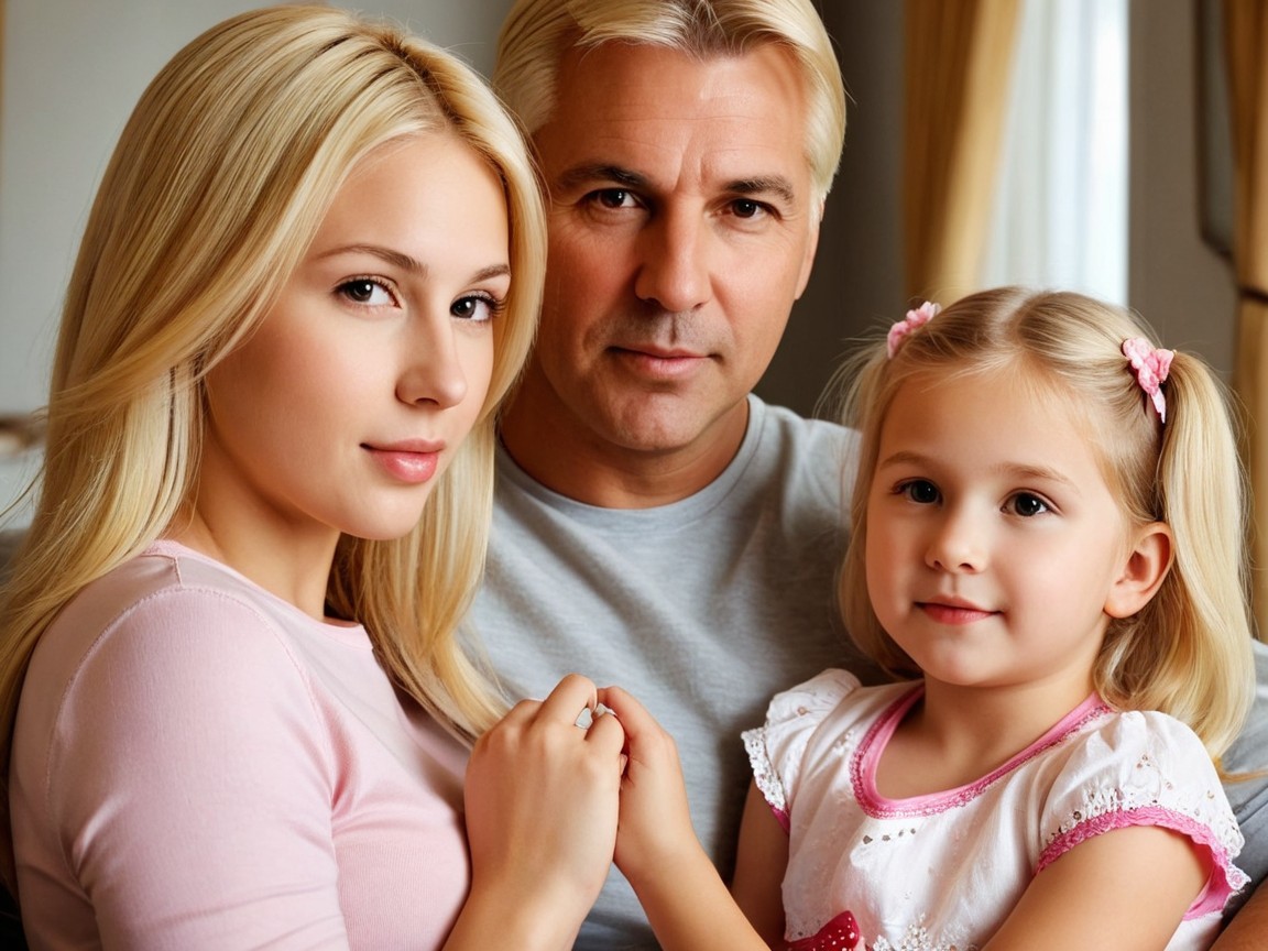 Family Portrait of Parents and Smiling Young Girl