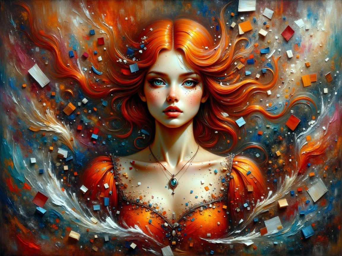 Portrait of a Woman with Red Hair and Blue Eyes