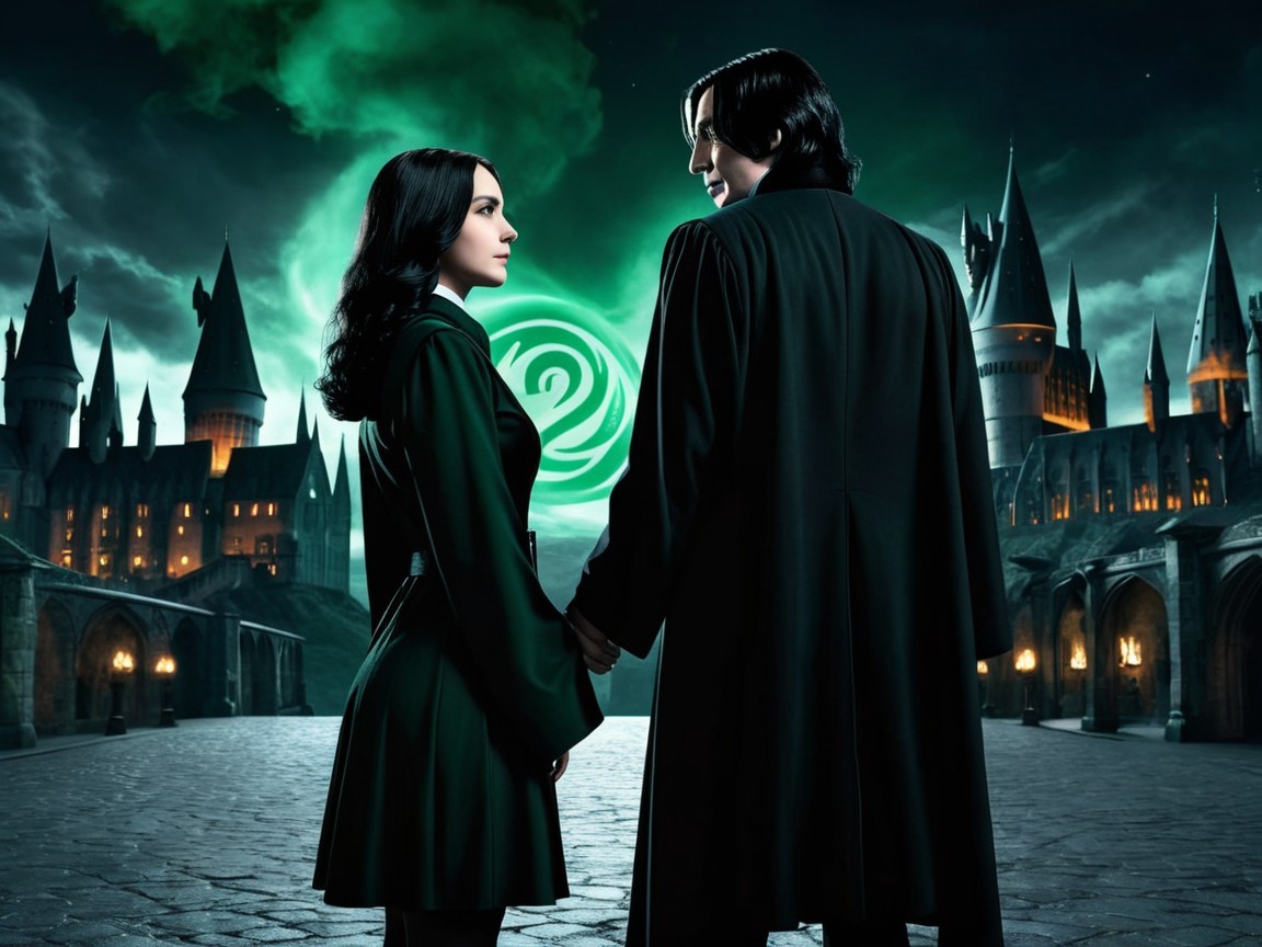 Gothic Couple in Dark Castle Atmosphere with Green Light