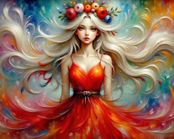 Fantasy Portrait of Young Woman with Colorful Hair