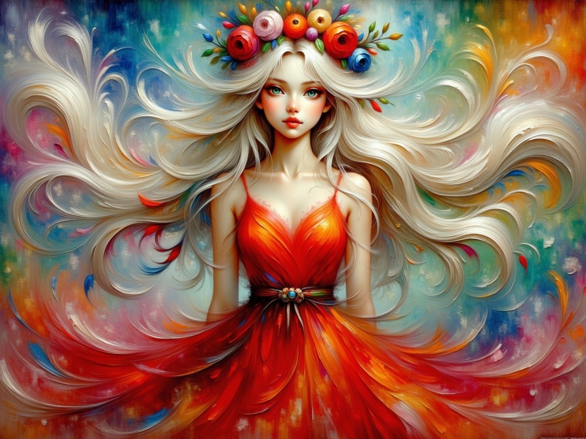 Fantasy Portrait of Young Woman with Colorful Hair