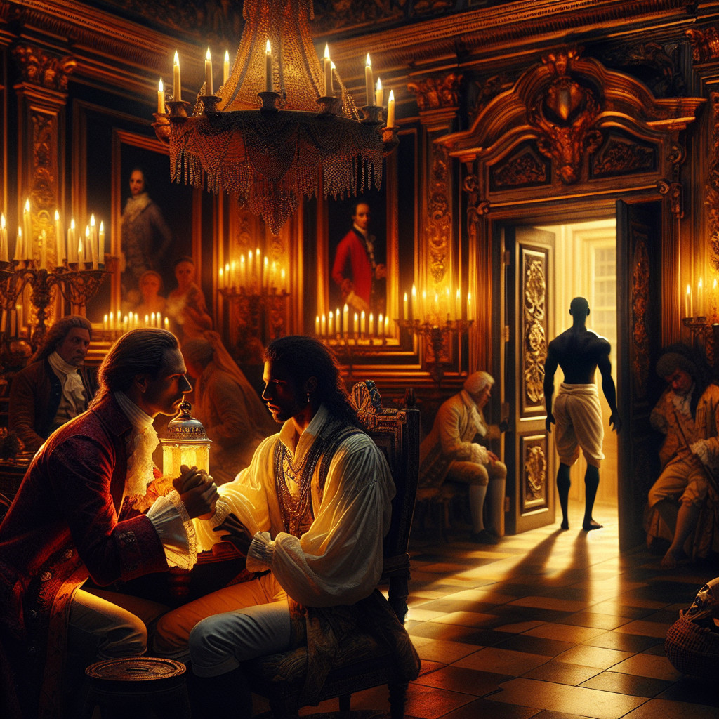 Candlelit Room with Men in Intense Conversation