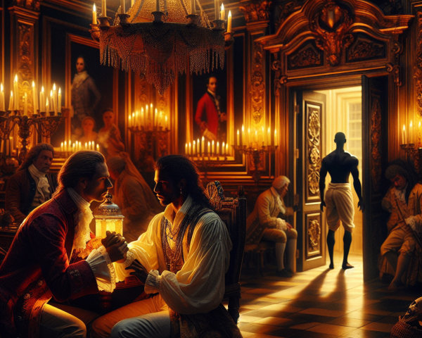 Candlelit Room with Men in Intense Conversation