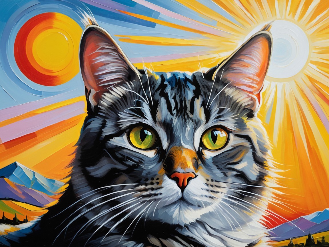 Colorful Cat Face Painting with Bright Background