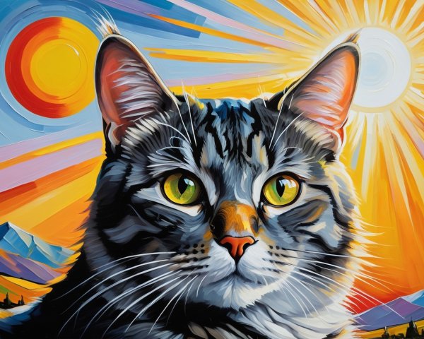 Colorful Cat Face Painting with Bright Background