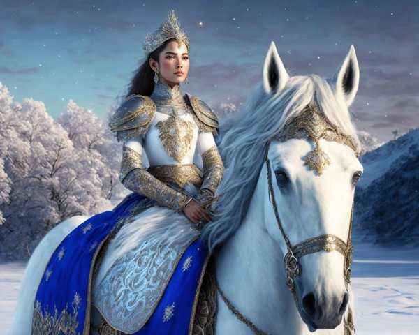 Regal Figure in Silver Armor in Winter Wonderland