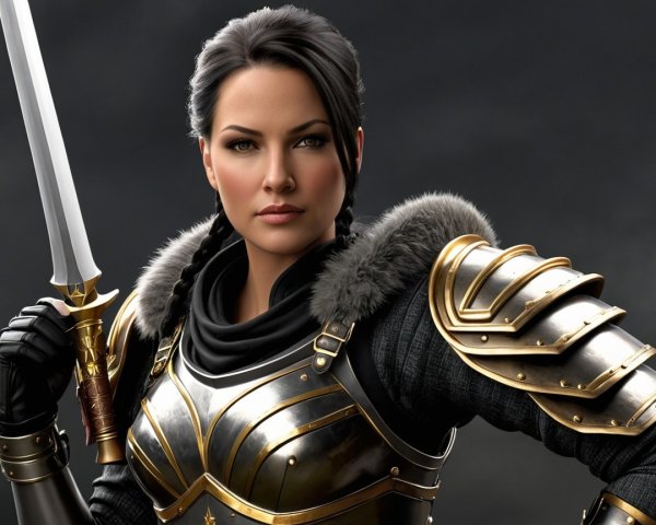 Fierce Warrior in Silver Armor with Sword and Valor