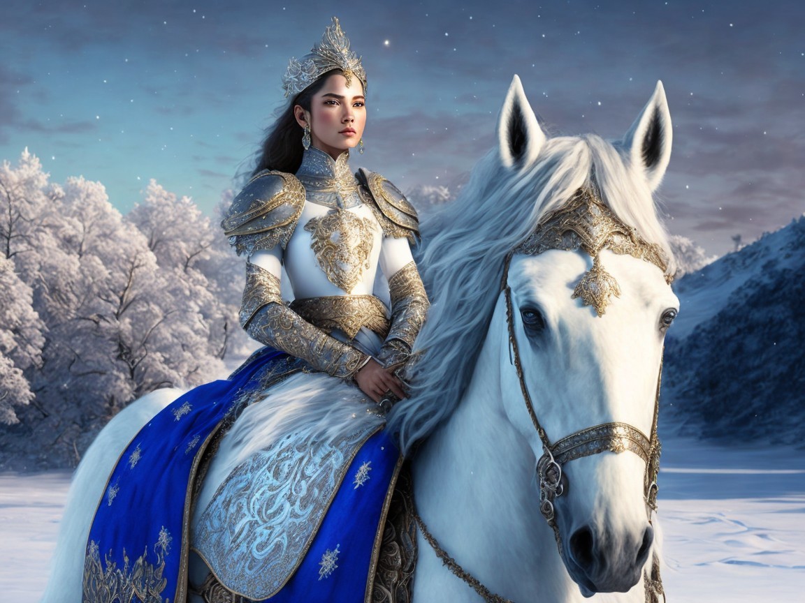 Regal Figure in Silver Armor in Winter Wonderland