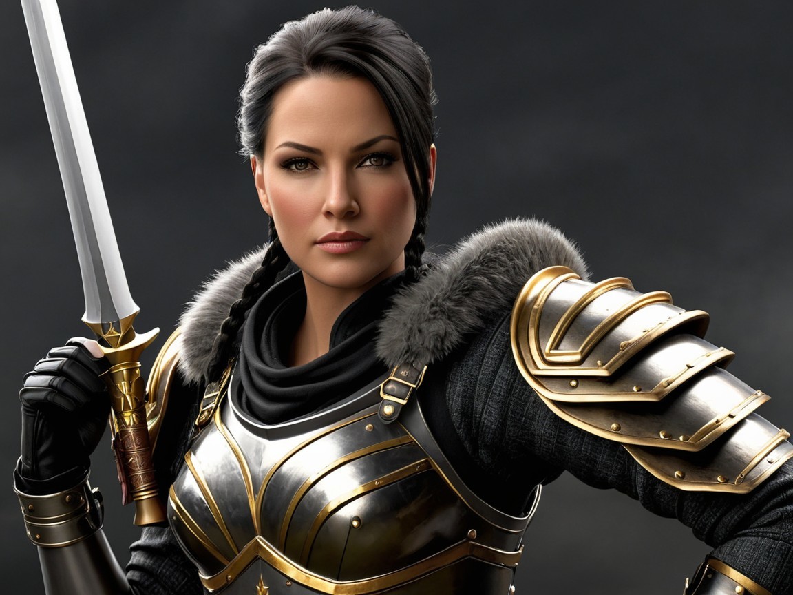 Fierce Warrior in Silver Armor with Sword and Valor