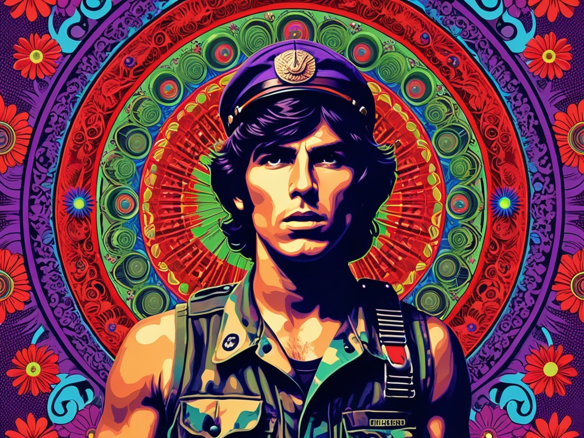 Stylized Portrait of Soldier in Vibrant Background