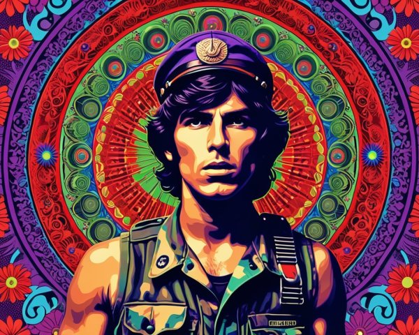 Stylized Portrait of Soldier in Vibrant Background