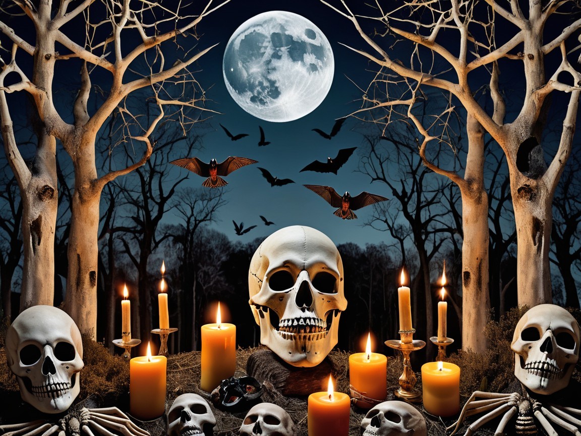 Full Moon Over Dark Forest with Eerie Elements