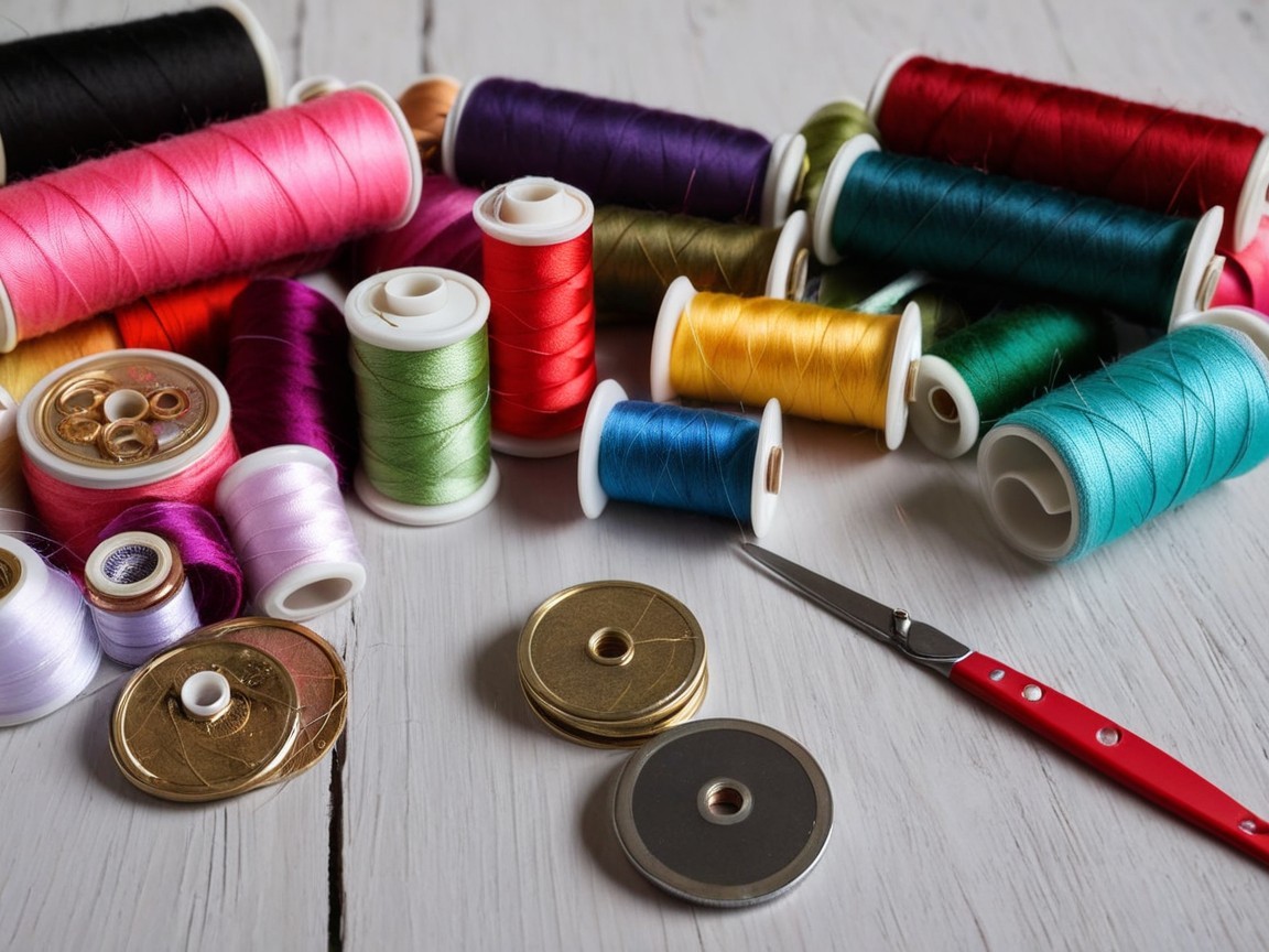 Vibrant Sewing Threads and Crafting Tools Displayed