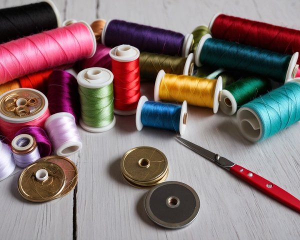 Vibrant Sewing Threads and Crafting Tools Displayed