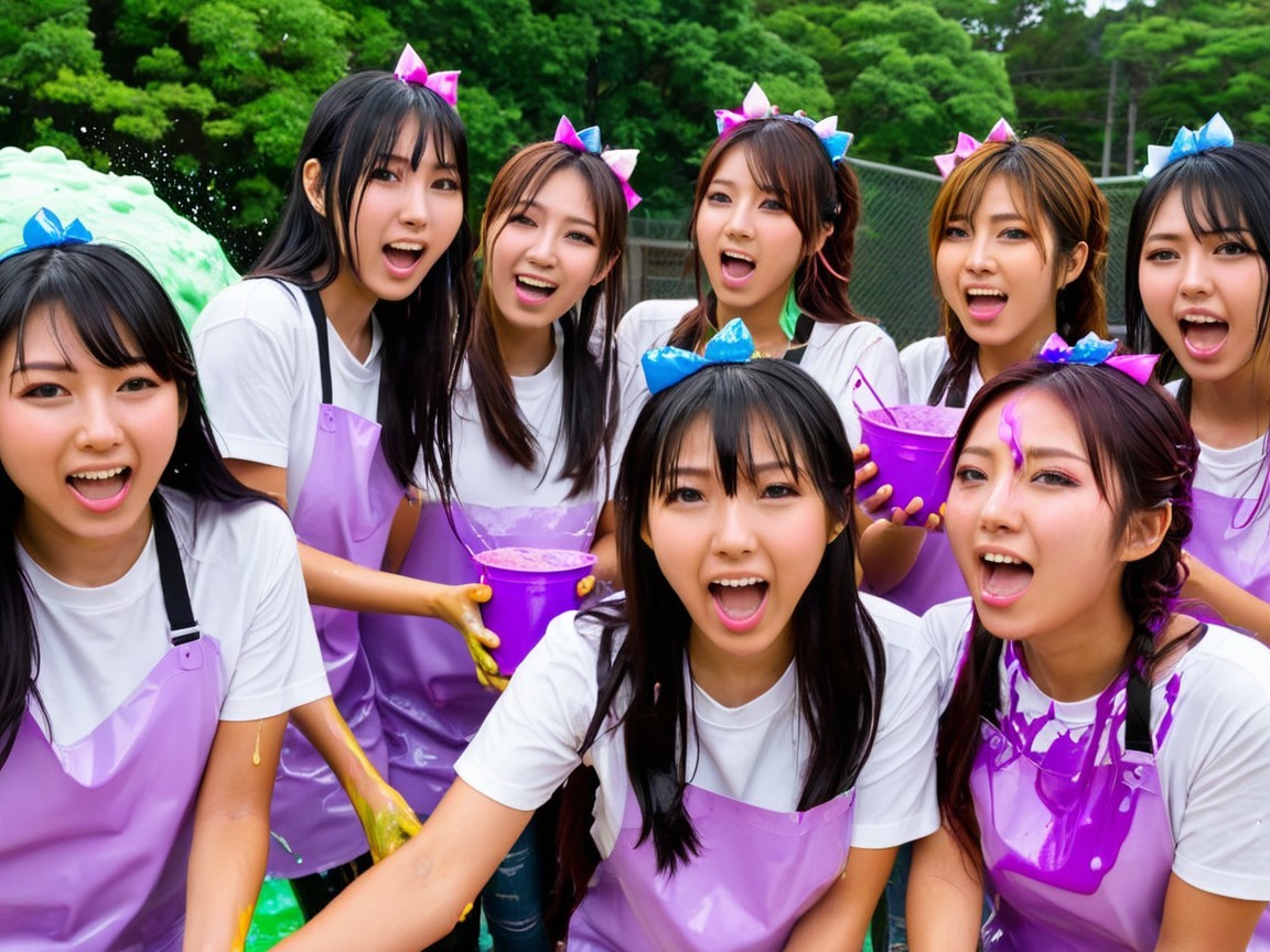 Group of Young Women in Colorful Aprons with Bowls