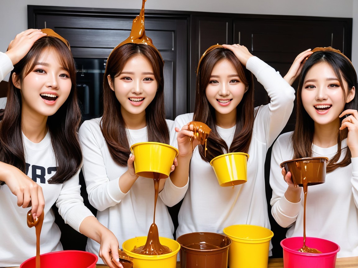 Young women enjoying chocolate fun in a bright kitchen