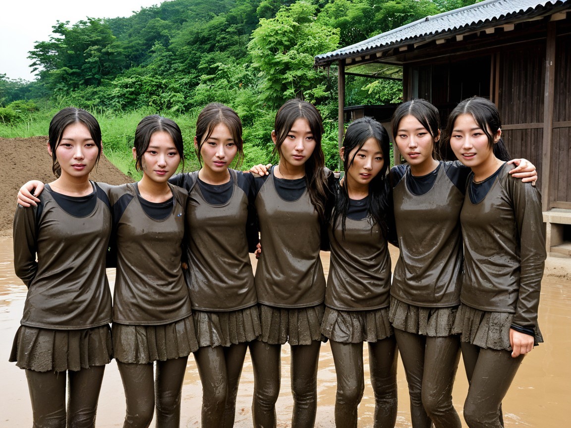 Group of Seven Young Women in Outdoor Setting