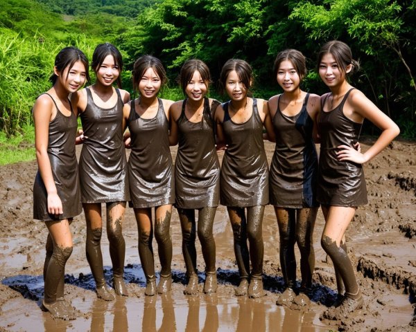 Group of Young Women in Matching Dresses Outdoors