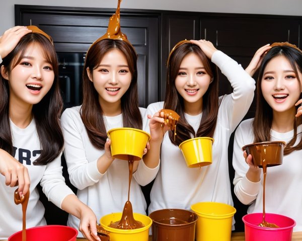 Young women enjoying chocolate fun in a bright kitchen