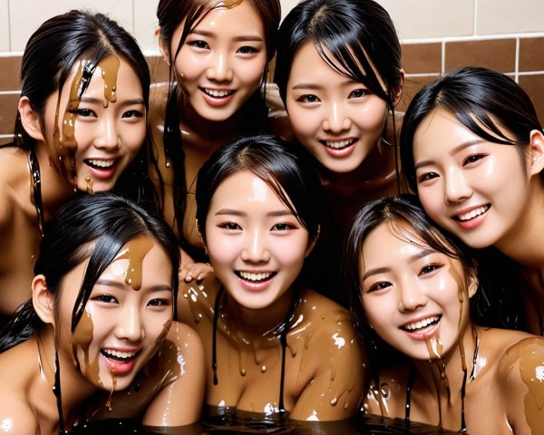 Group of Seven Women Surrounded by Chocolate Substance