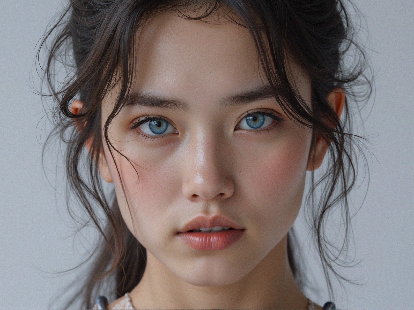 Close-up Portrait of a Young Woman with Blue Eyes