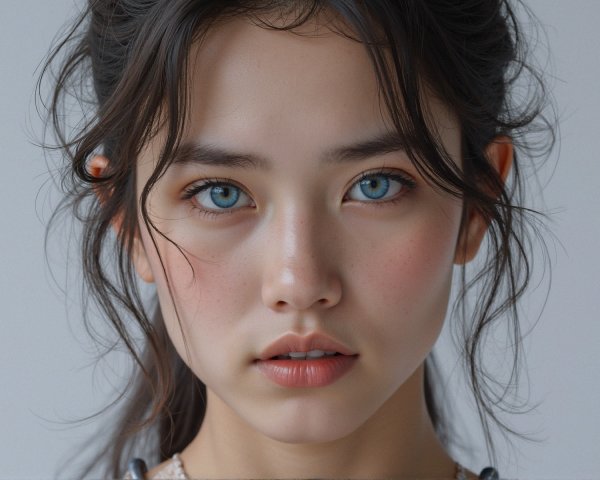 Close-up Portrait of a Young Woman with Blue Eyes
