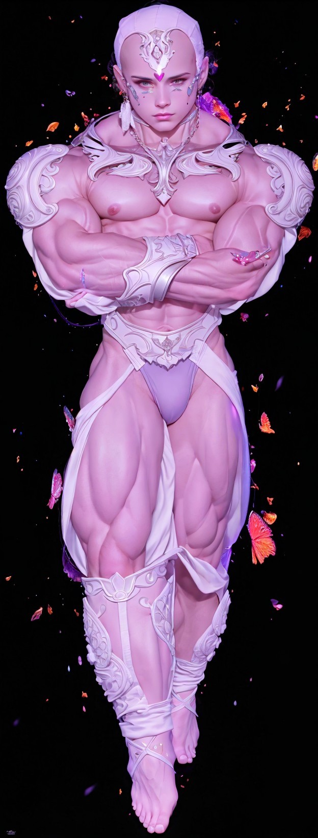 Muscular Figure in Ethereal Armor with Butterflies