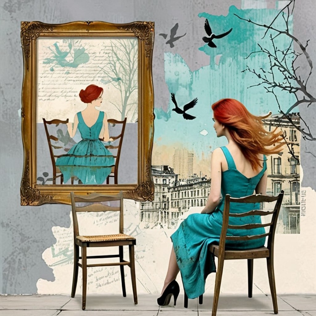 Young Woman in Turquoise Dress by Ornate Mirror