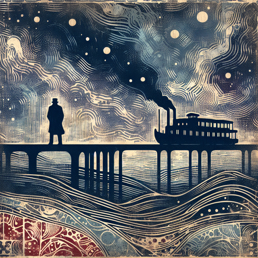 Lone Figure on Pier with Vintage Steamboat at Night