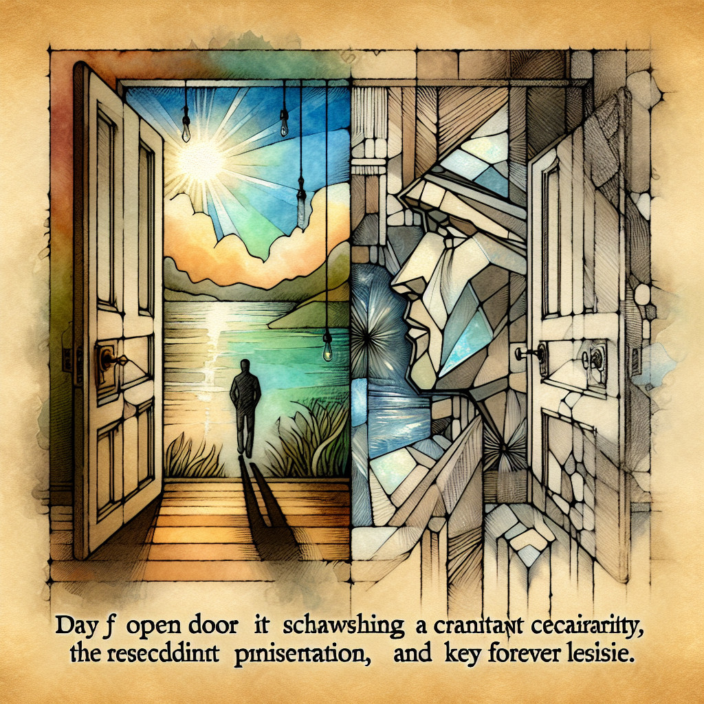 Open Door to Serene Lake and Mountain Landscape