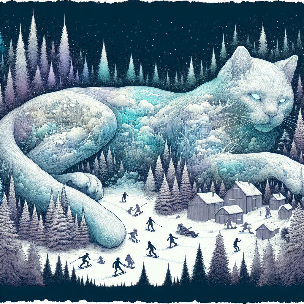 Ethereal White Cat in a Winter Landscape Scene