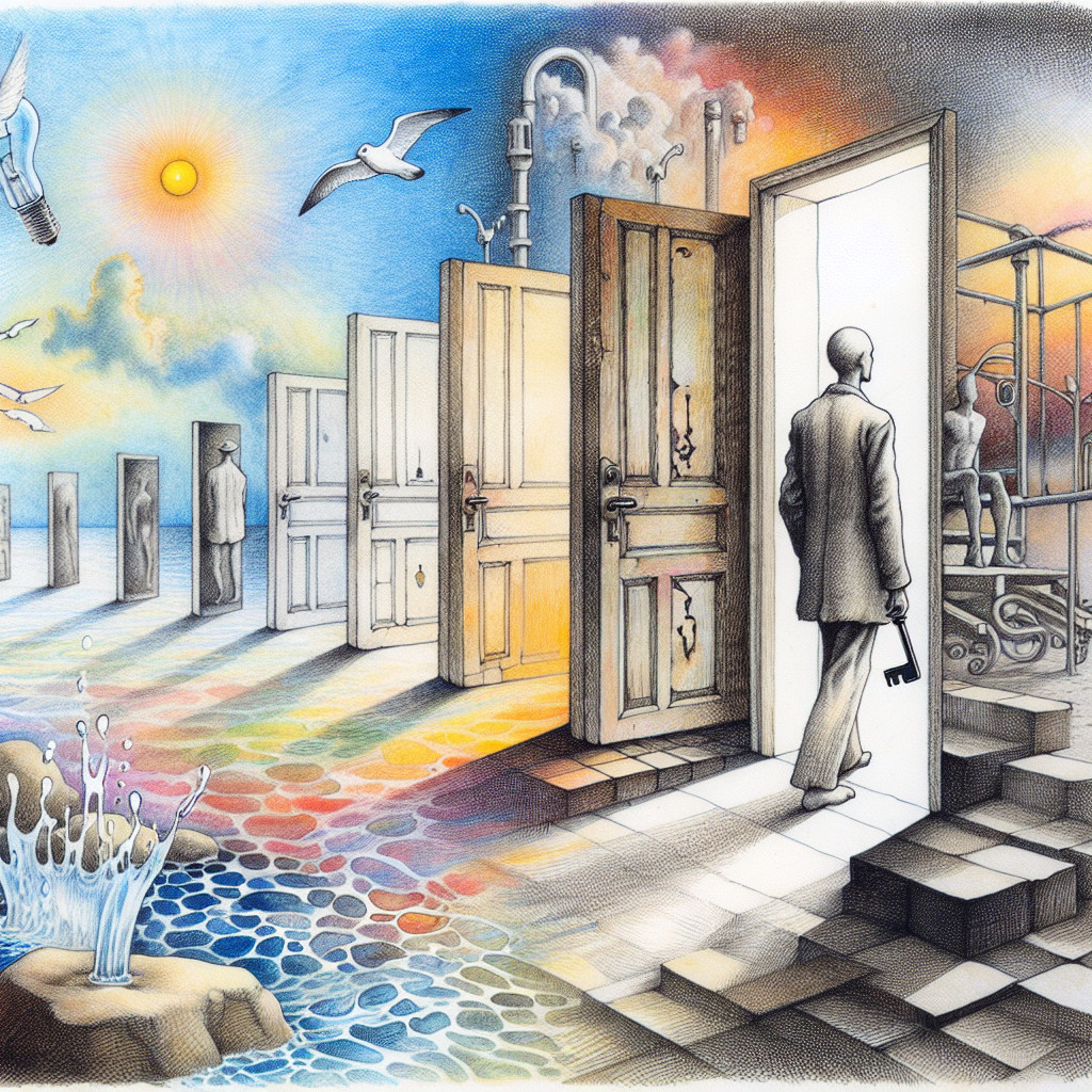 Surreal Landscape with Open Doors and Diverse Environments
