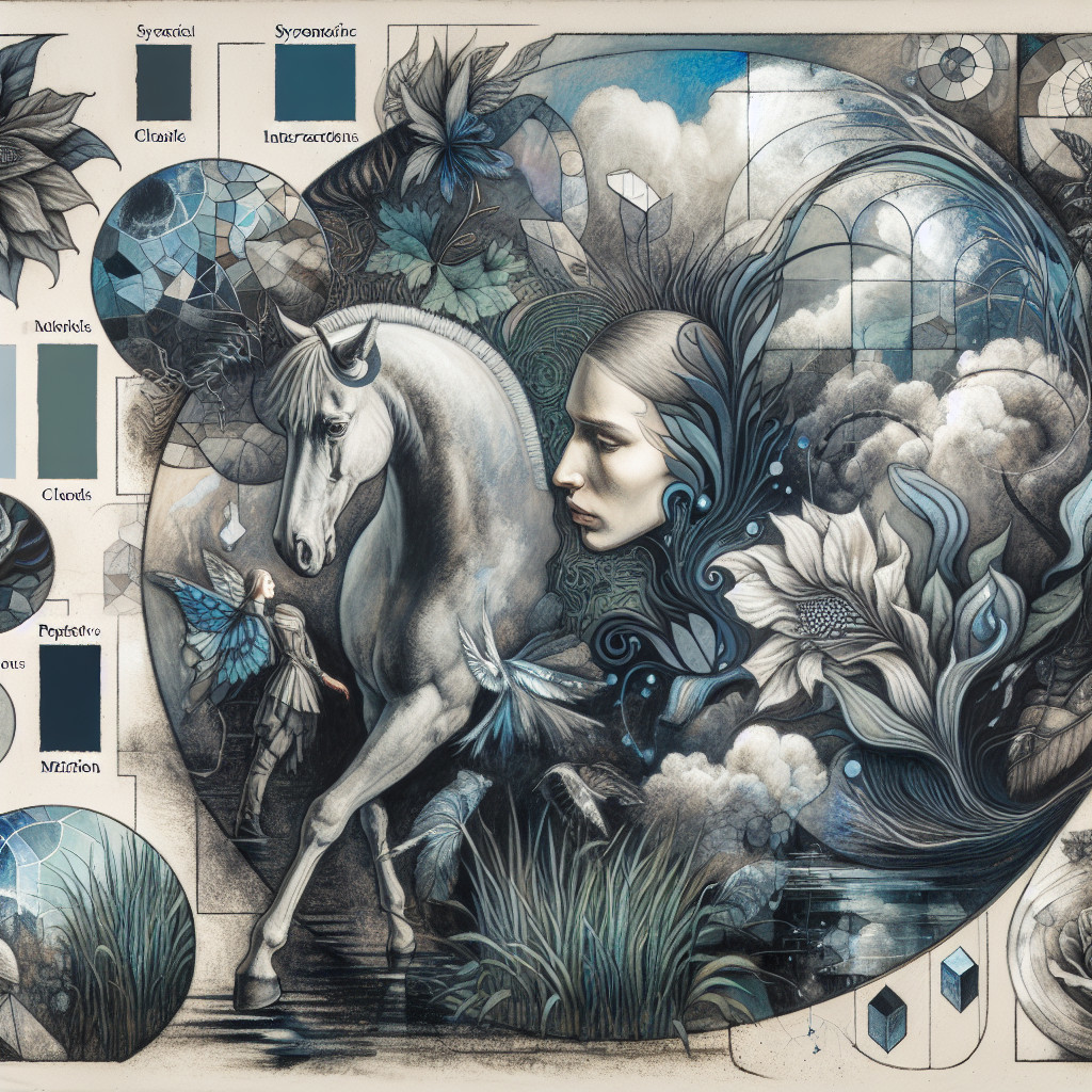 Surreal Composition of Horse and Woman in Nature