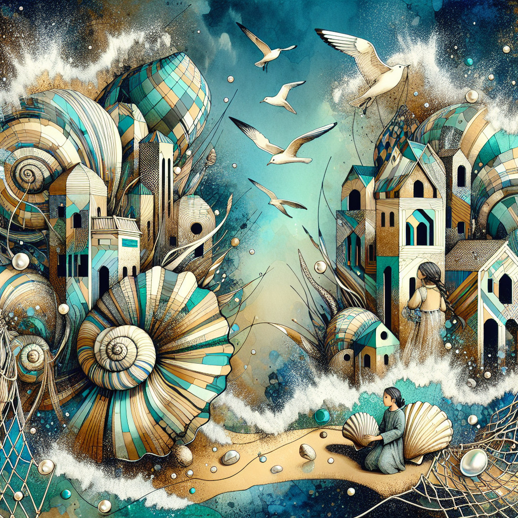 Surreal Coastal Scene with Whimsical Architecture