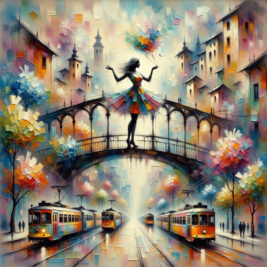 Vibrant Abstract Scene of a Colorful Urban Landscape