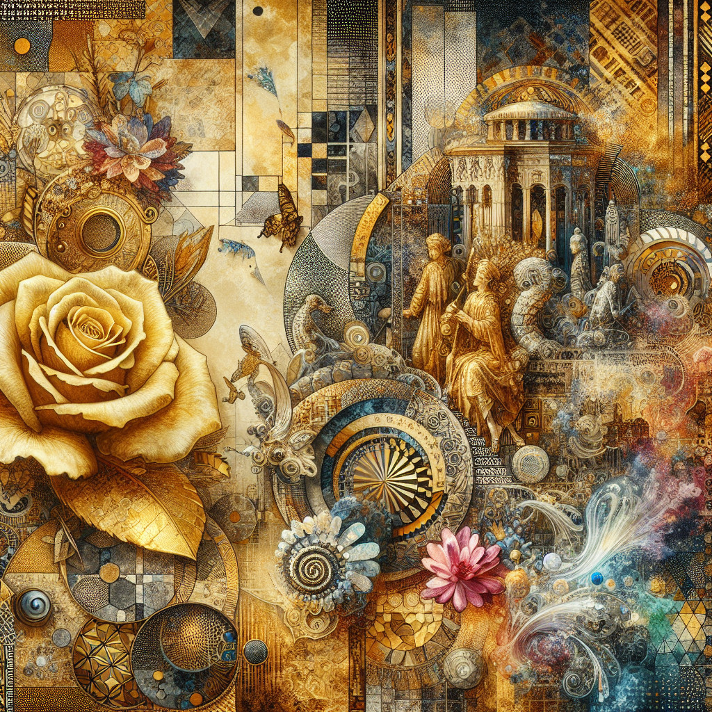 Intricate Tapestry with Rose and Geometric Patterns