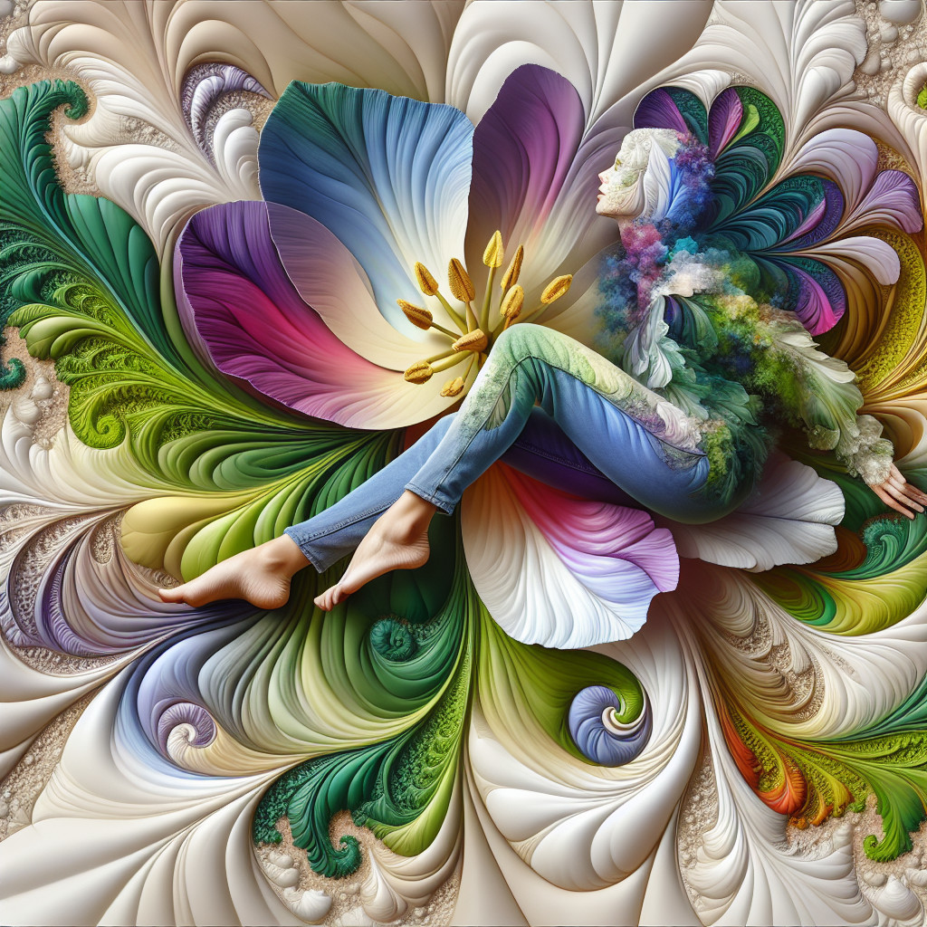 Surreal Figure Amidst Intricate Floral Design