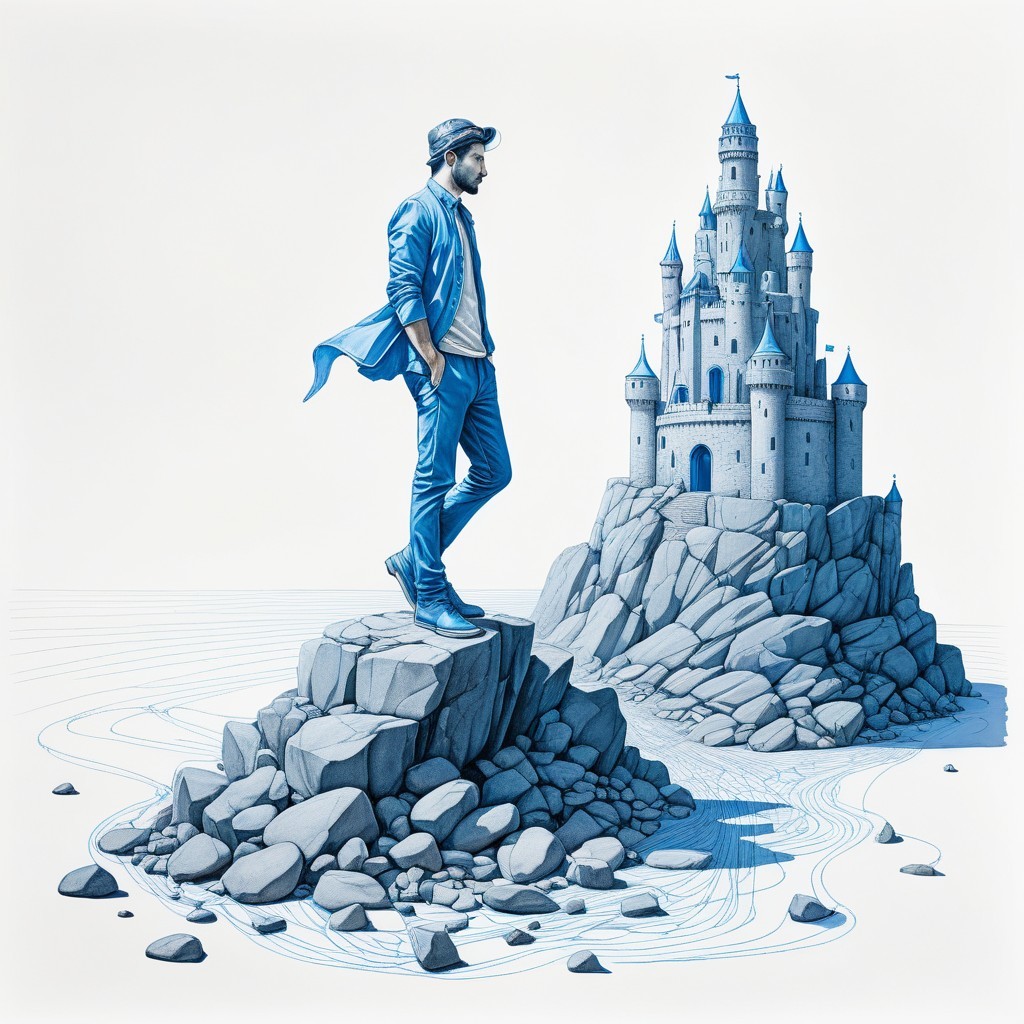 Solitary Figure Overlooking Fairytale Castle Scene