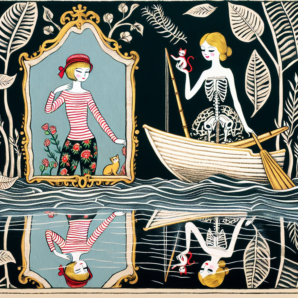 Whimsical Split Illustration of Reflection and Contrast