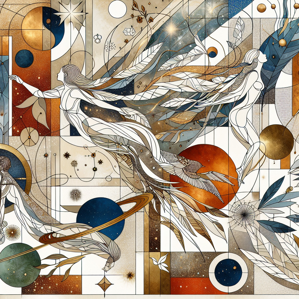 Abstract Composition of Ethereal Beings and Celestial Elements