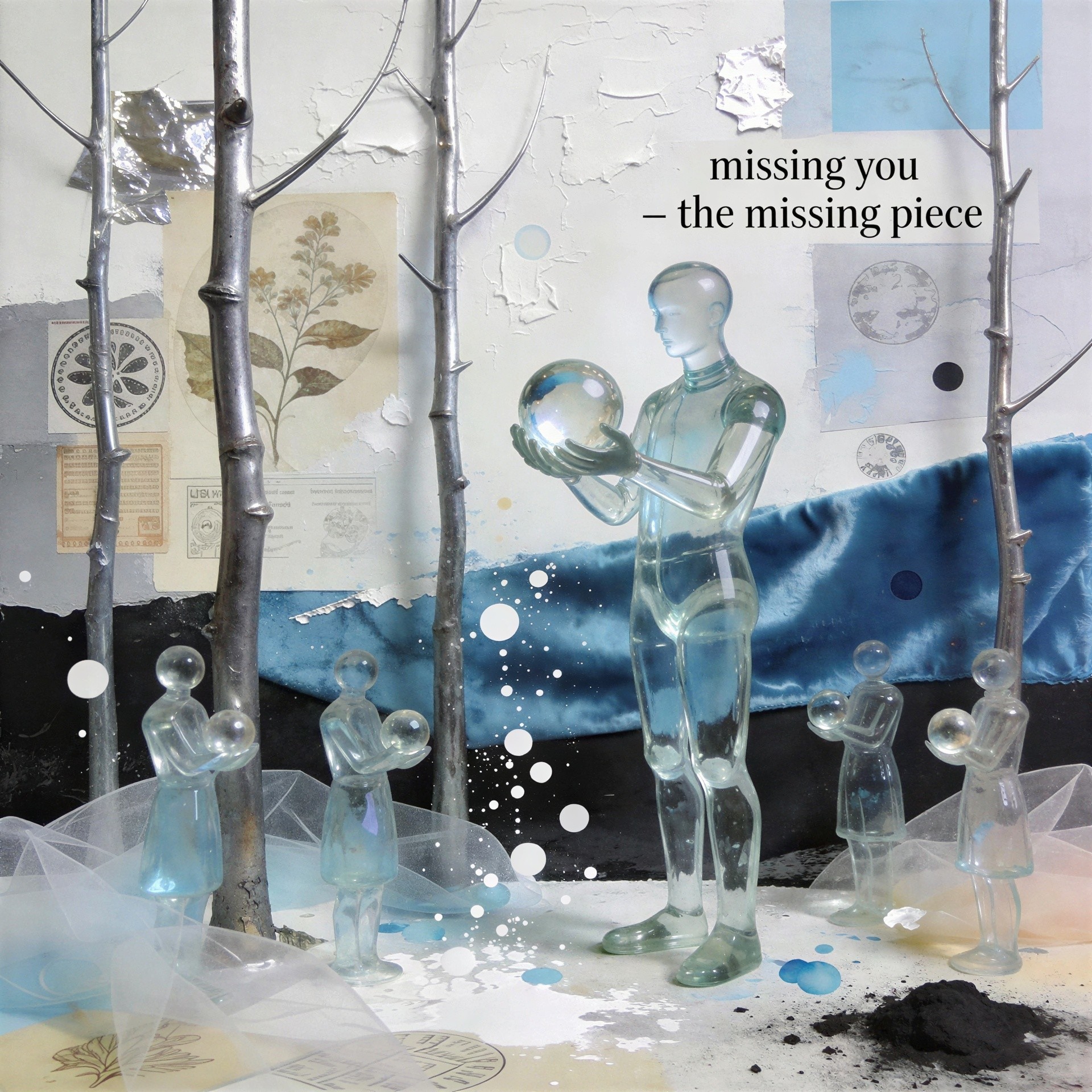 Mixed Media Collage with Mannequins and Textured Elements