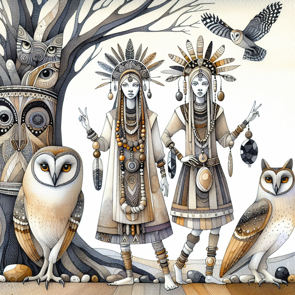 Mystical Figures in Tribal Attire in Enchanted Forest
