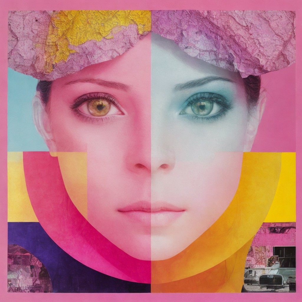 Collage of Woman's Face in Vibrant Color Contrast