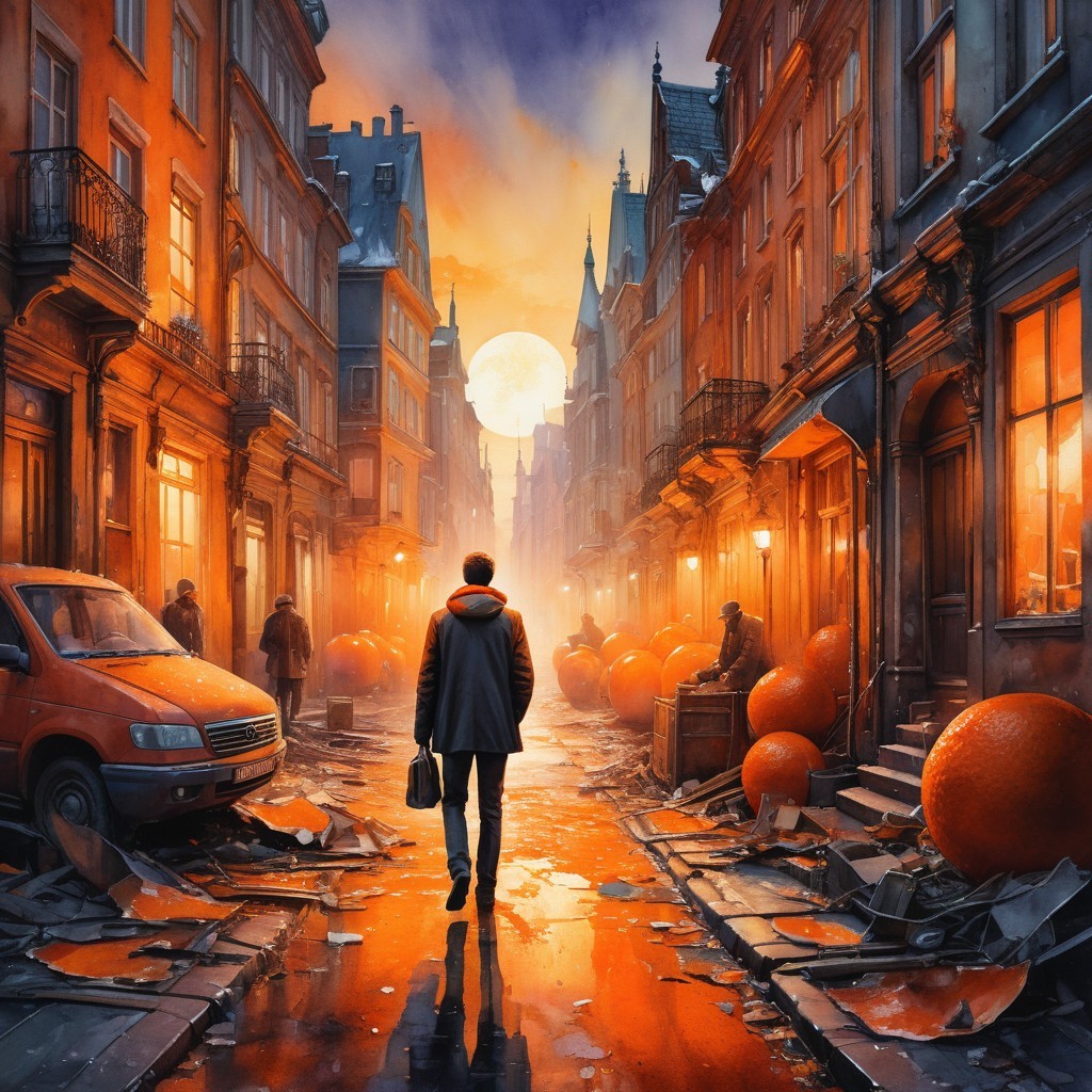 Chaotic Fairytale City with Orange Focus