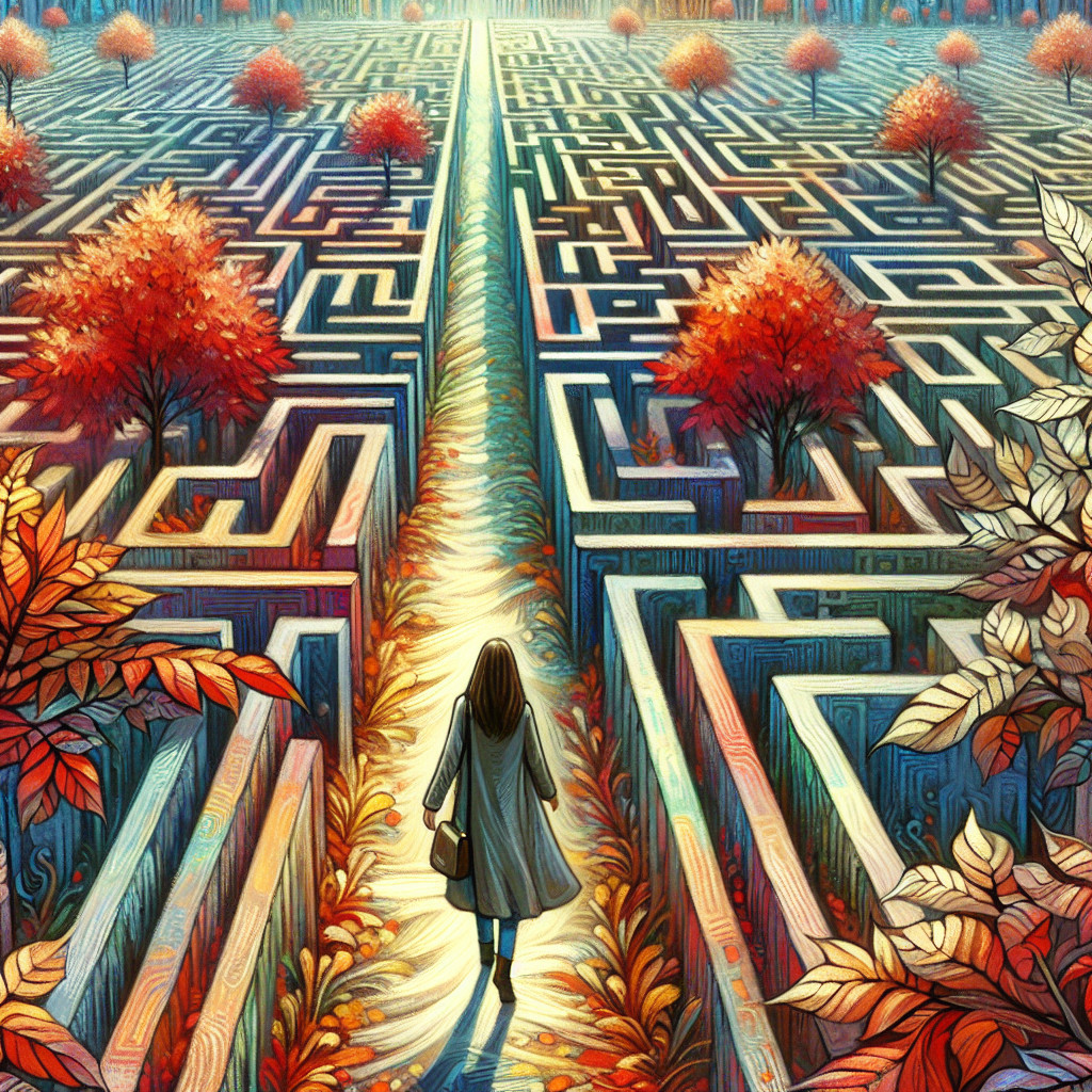 Winding Path in a Colorful Autumn Maze