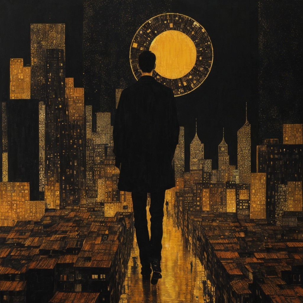 Solitary Figure Overlooking Illuminated Cityscape at Night