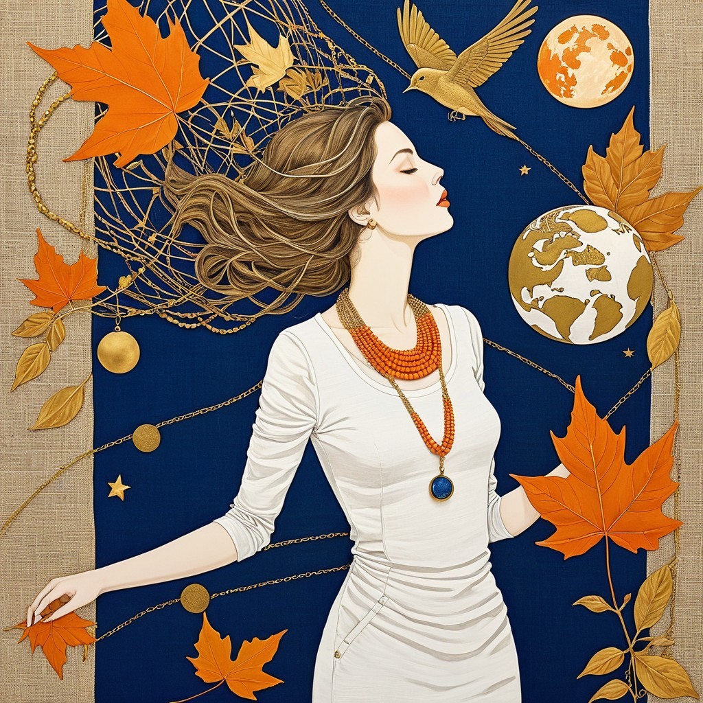 Serene Woman in White Dress with Autumn Elements