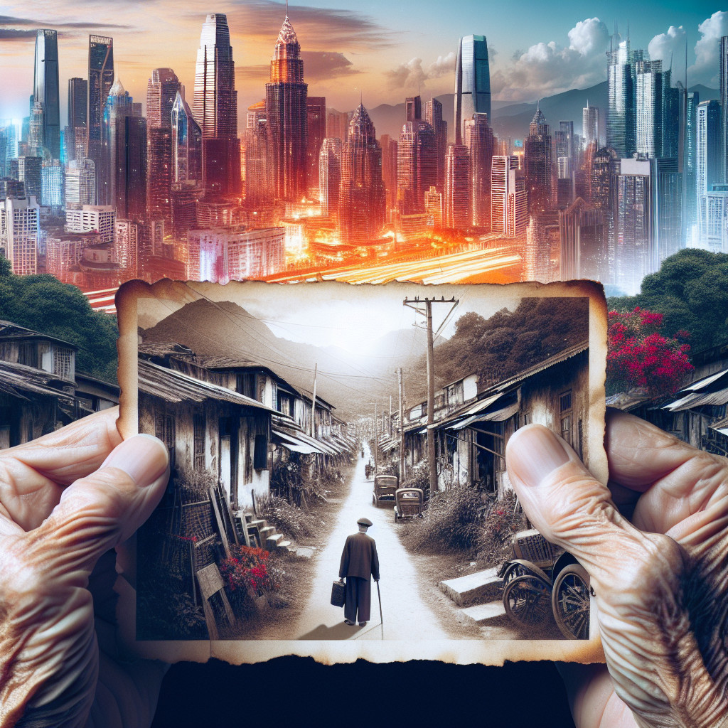 Contrast of Modern Cityscape and Rustic Past Photo