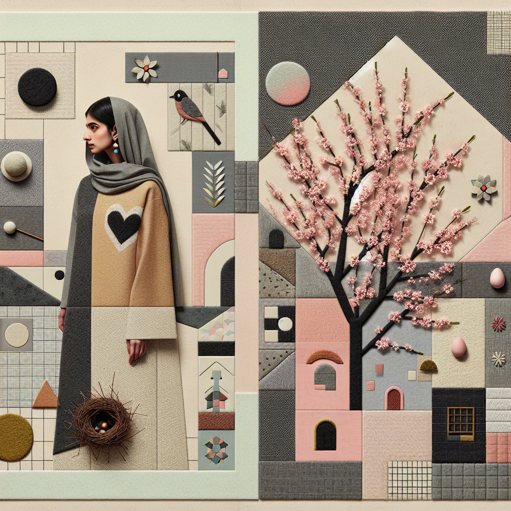 Stylized Composition of Woman and Abstract Landscape