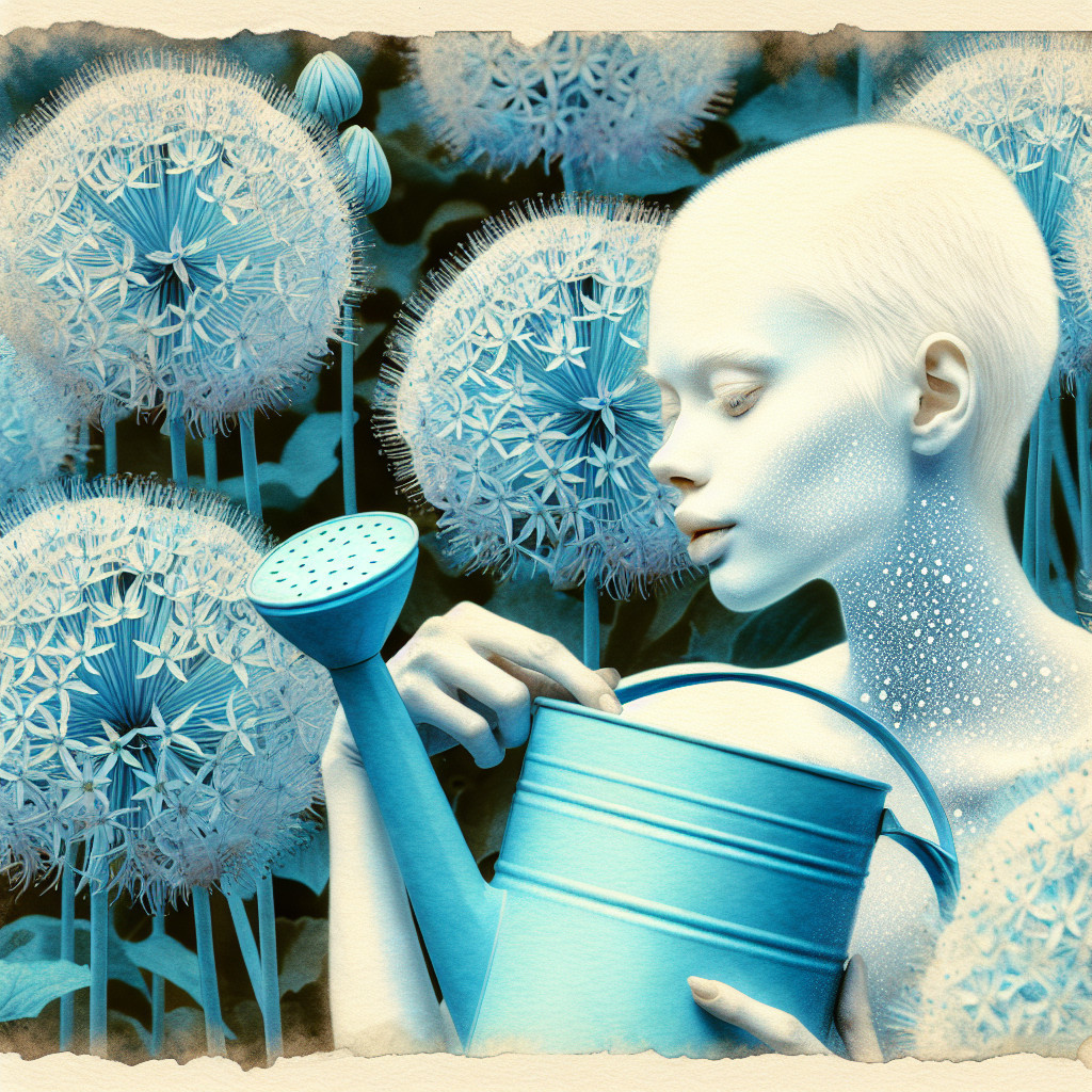 Surreal Illustration of a Serene Figure with Flowers